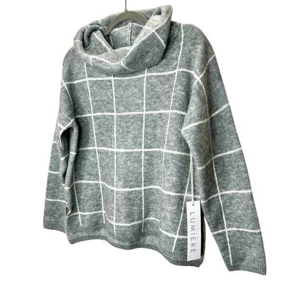 NWT Lumiere Gray & White Windowpane Cowl Neck Sweater S - Picture 5 of 14